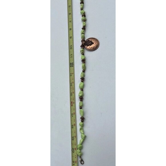 Vintage Chunky Natural Lime Green With Nickel Turquoise Boho Necklace Size 21” - Picture 11 of 15